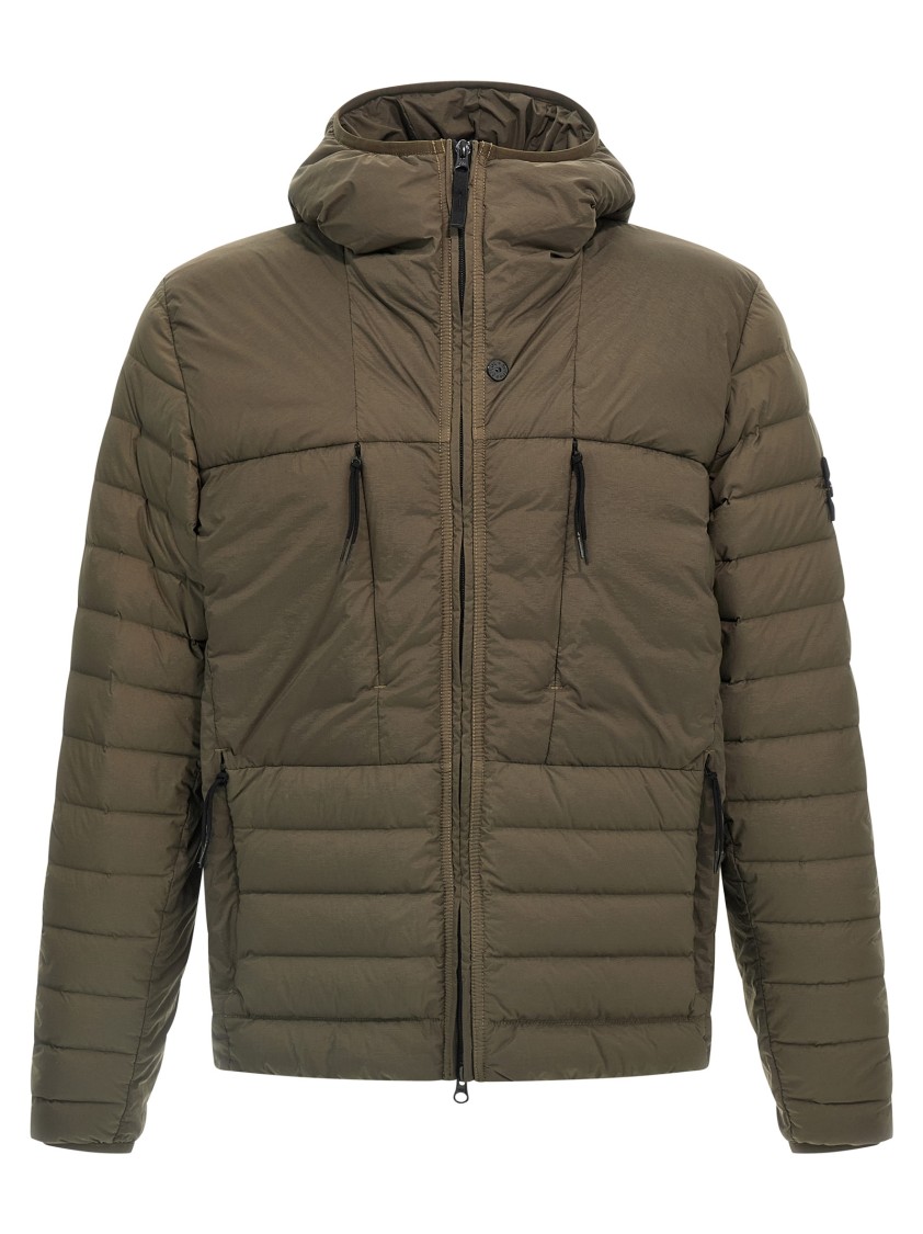 Stone Island Drawstring Hooded Quilted Side Zip Jacket In Green