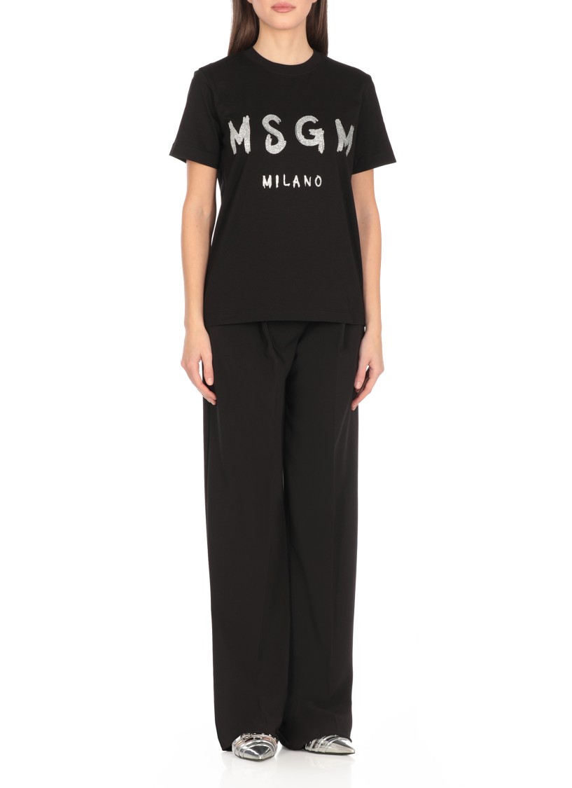 Msgm Black Cotton T-shirt In Black