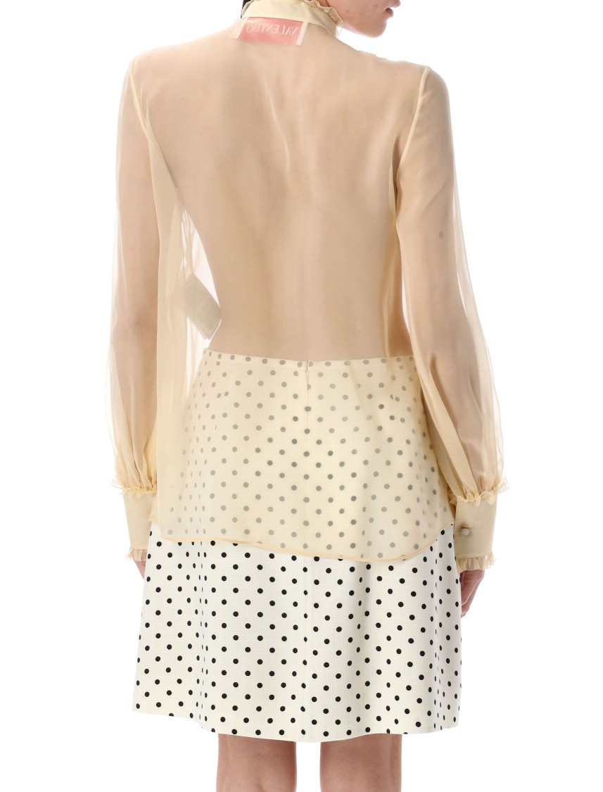 Valentino Garavani Chiffon Blouse With Mock Neck In Neutral