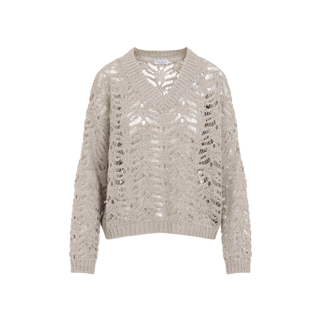 Brunello Cucinelli Light Beige Foliage Lace Sweater In Neutrals