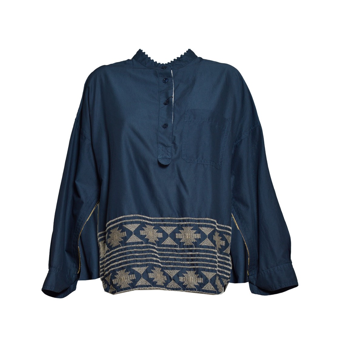BAZAR DELUXE BAZAR DELUXE BLUE COTTON SHIRT WITH EMBROIDERY AND SEQUINS
