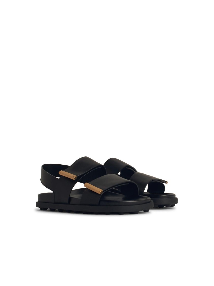 Shop Tod's Black Leather Sandals