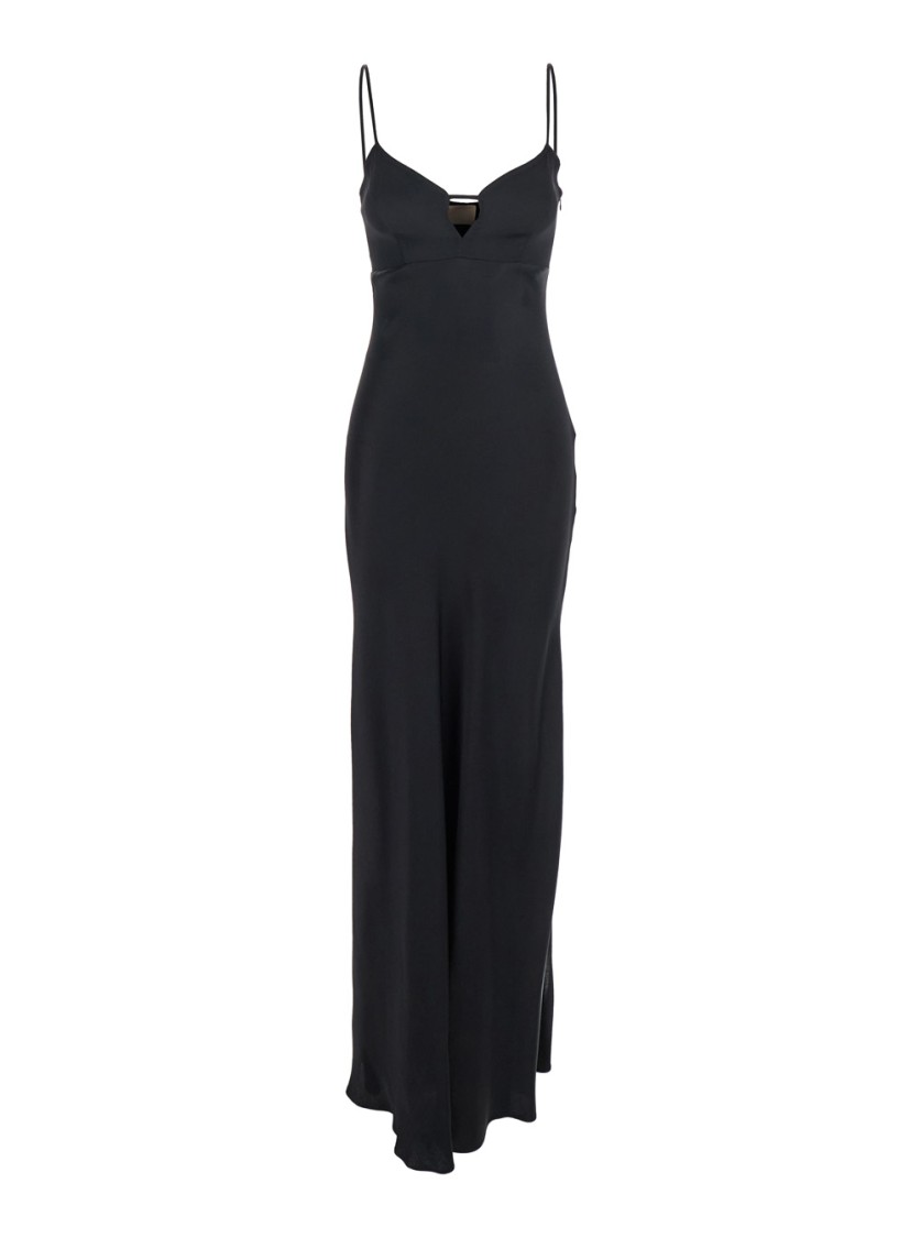Shop Twinset Twin-set Black Long Dress With Thin Shoulder Straps