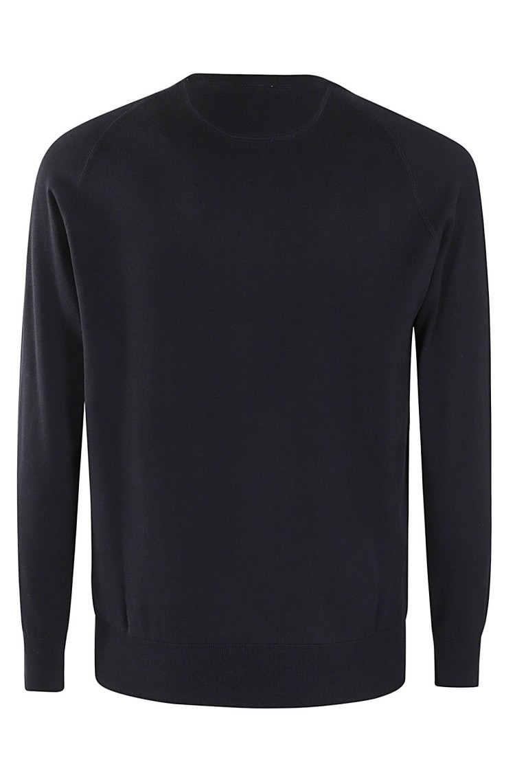 Shop Aspesi Navy Blue Cotton Sweater With Ribbed Trims
