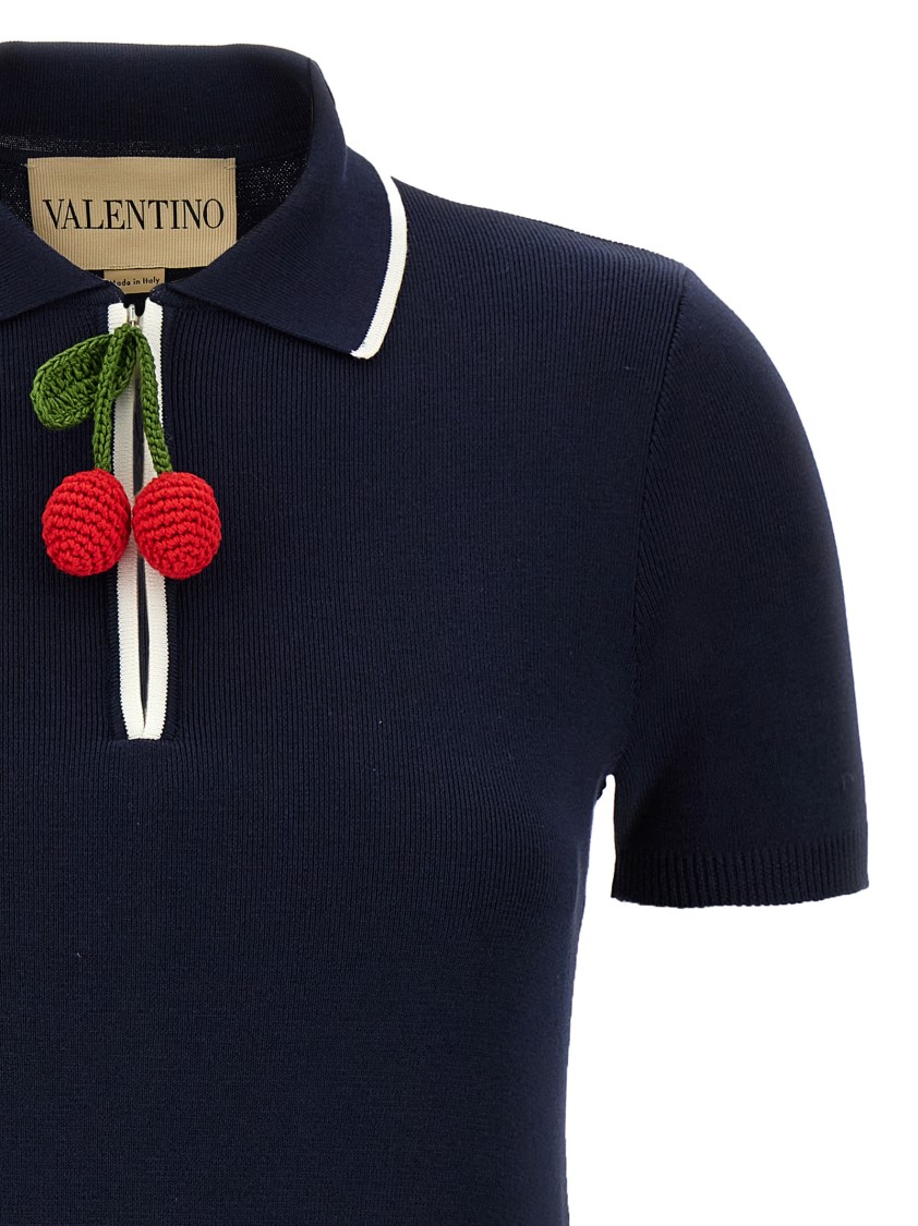 Valentino Crochet Cherry Short-sleeve Polo Mini Dress In Blue