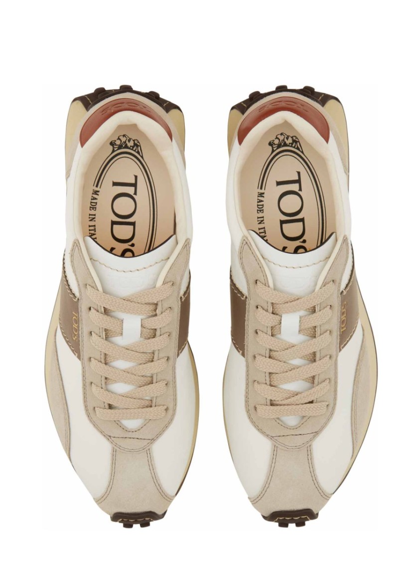 Tod's Fabric And Suede Sneakers With Contrast Panels In White