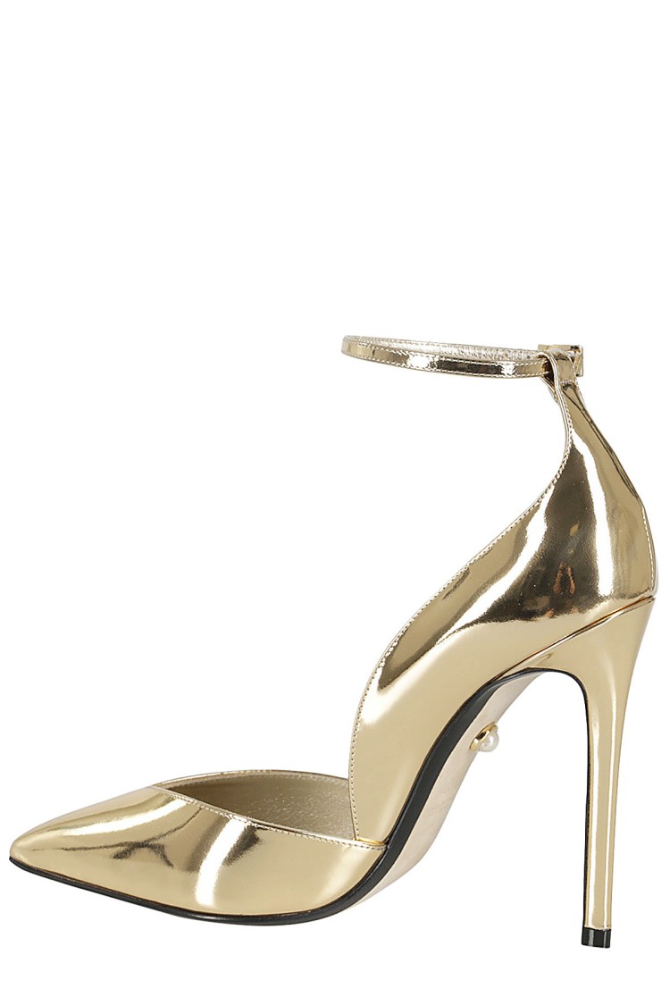 Alevì Milano Alevi` Milano Metallic Gold Pointed Pumps With Adjustable Ankle Strap In Gold