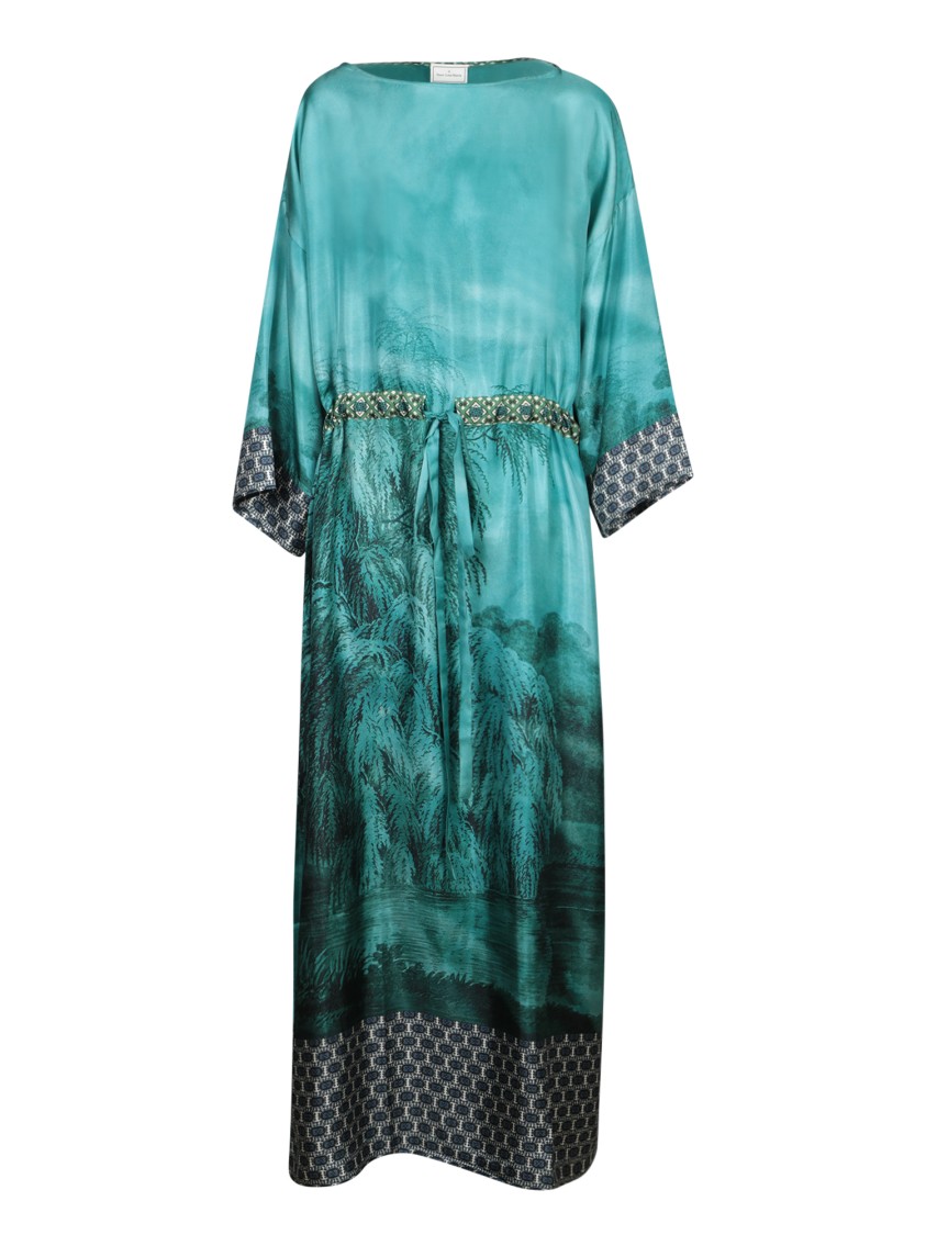 Shop Pierre-louis Mascia Artistic Print Ankle-grazing Dress With Decorative Belt