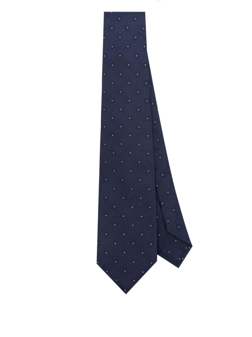Barba Napoli Barba Blue Tie With Subtle Polka Dot Pattern In Black