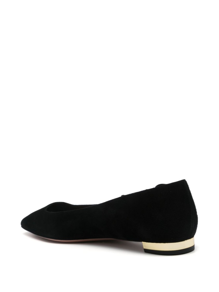 Aquazzura Very Bow Tie Suede Ballet Flats In Black