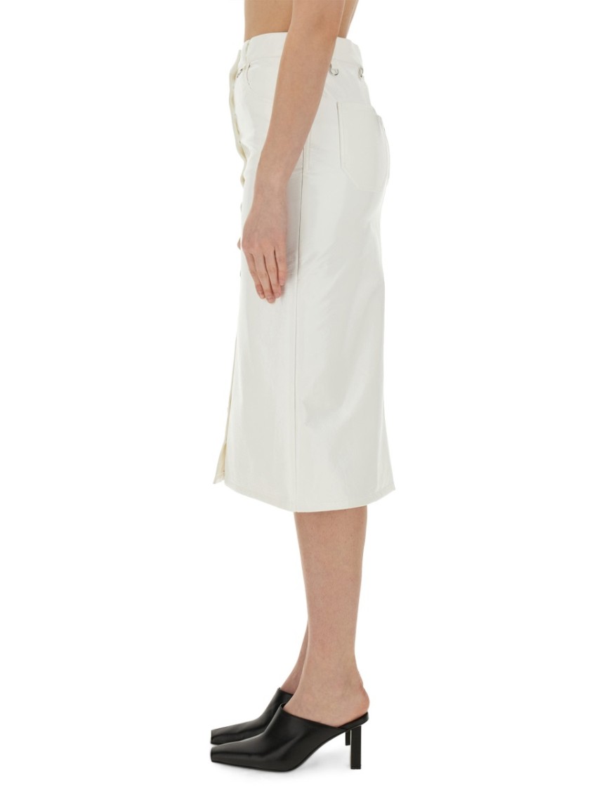 Courrèges Midi Skirt With Front Button Detailing And Back Slit In White