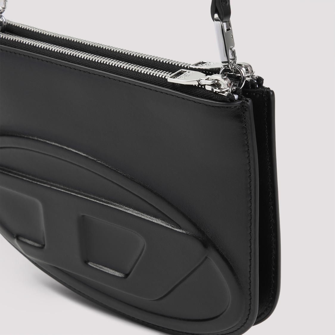 Shop Diesel Embossed Leather Shoulder Bag With Zip Closure In Black