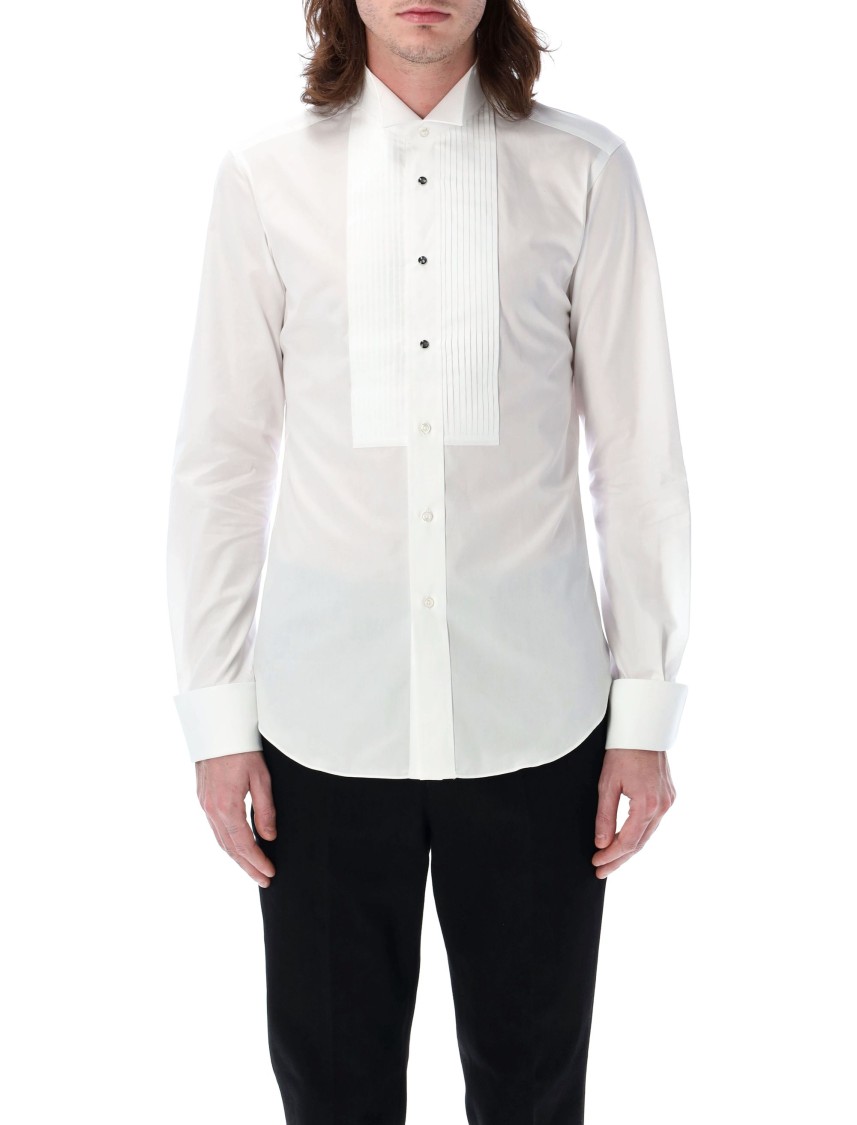 Junya Watanabe Smocking Shirt With Pleated Front And Structured Collar In White