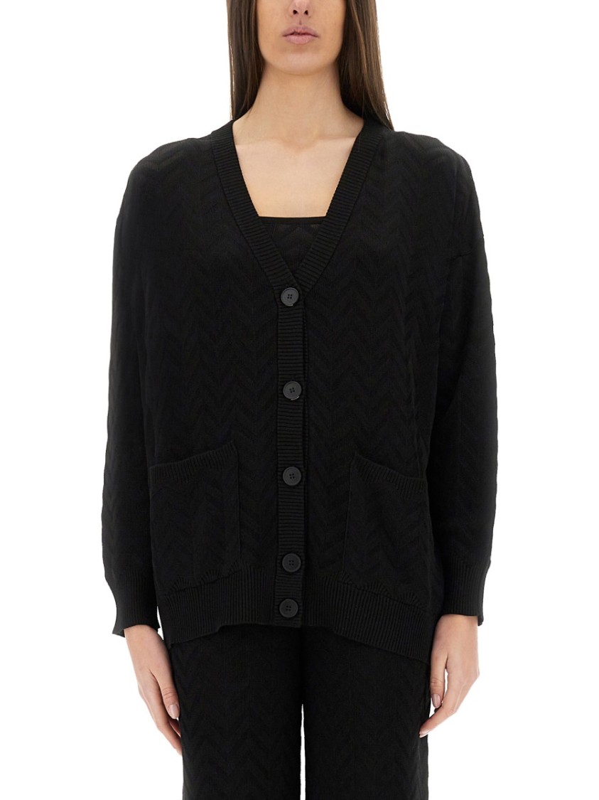 Shop Missoni Chevron Pattern Cardigan In Black