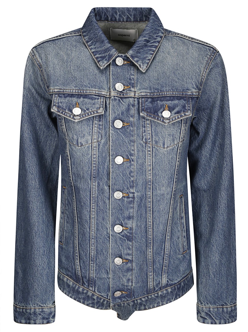 Coperni Denim Body Jacket With Pointed Collar In Gray