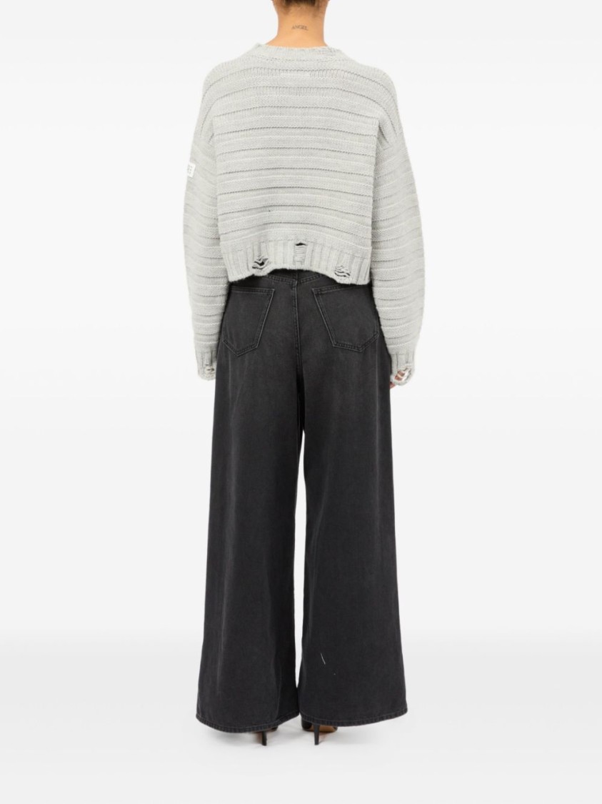 Mm6 Maison Margiela Mm6 By Maison Margiela Cropped Grey Sweater With Ribbed Knit In White