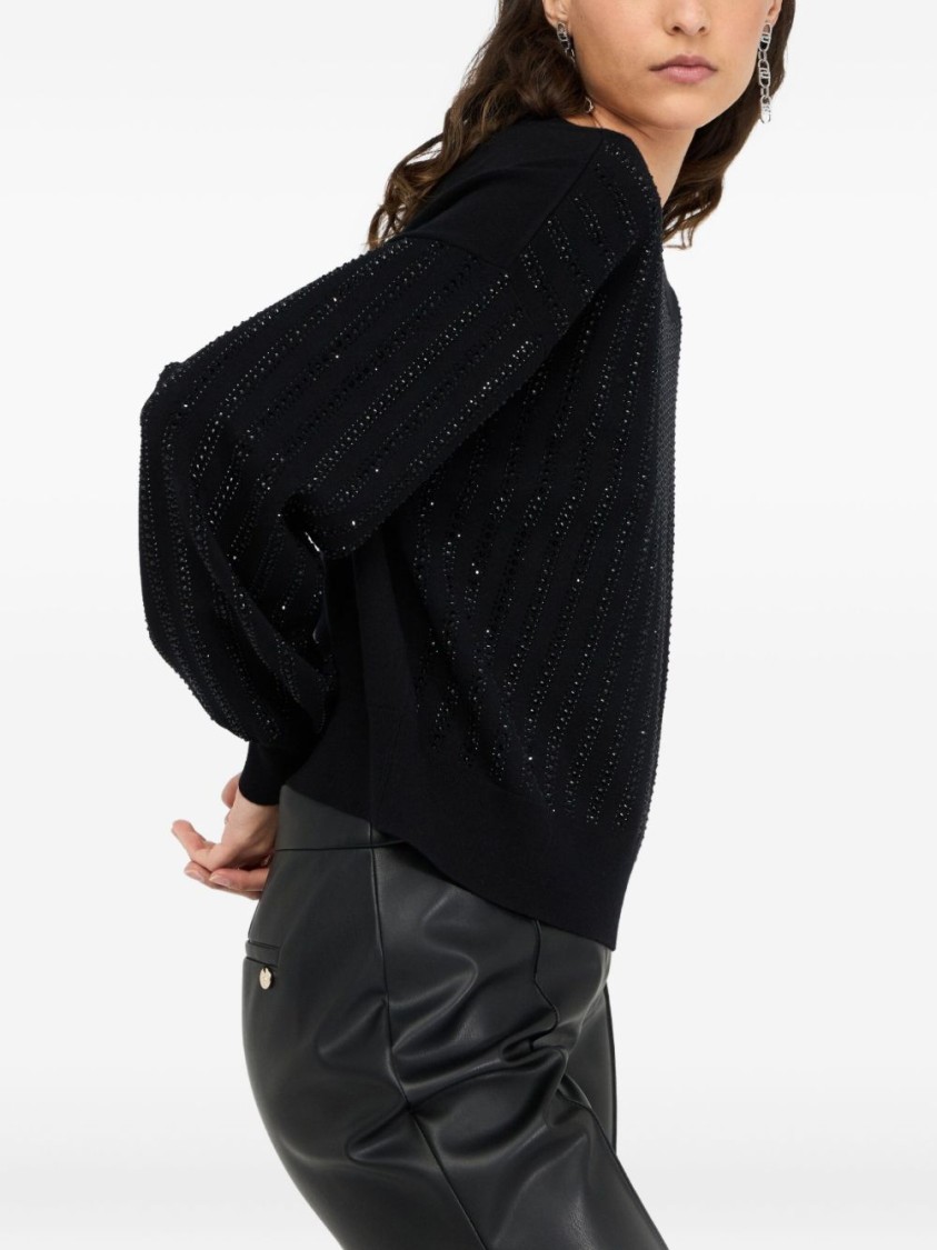 Liu •jo Liu Jo Cropped Sweater With Wide Neckline And Voluminous Sleeves In Black