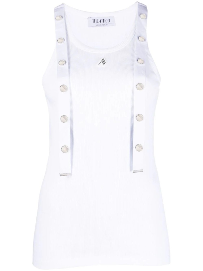 Attico Strap Detail Ribbed Tank Top In White
