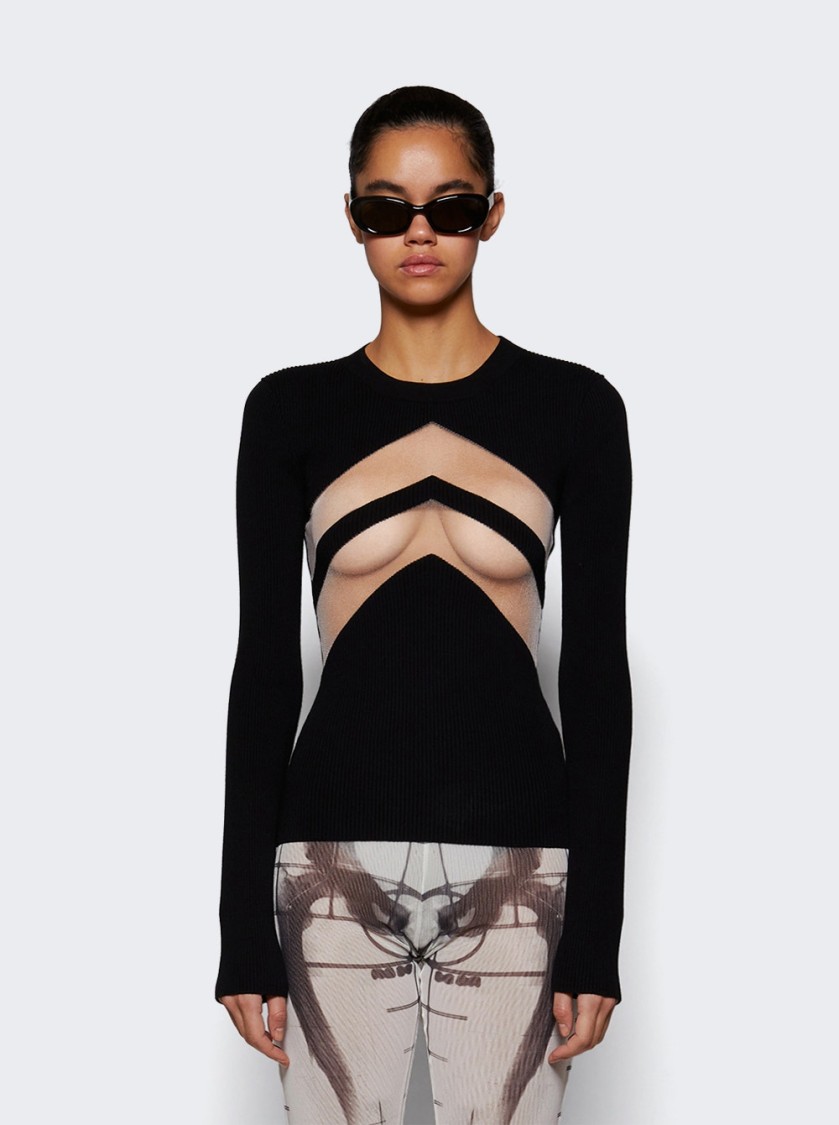 Jean Paul Gaultier Top With Transparent Chevron Black In Black