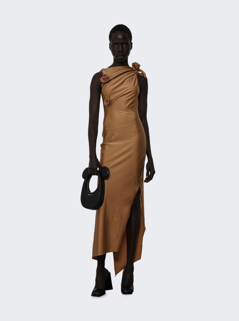 Coperni Asymmetric Flower Gown Brown In Brown