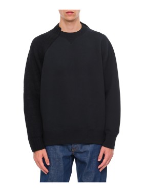 Sacai Ribbed Gray Cotton T-Shirt With Pleated Back Insert