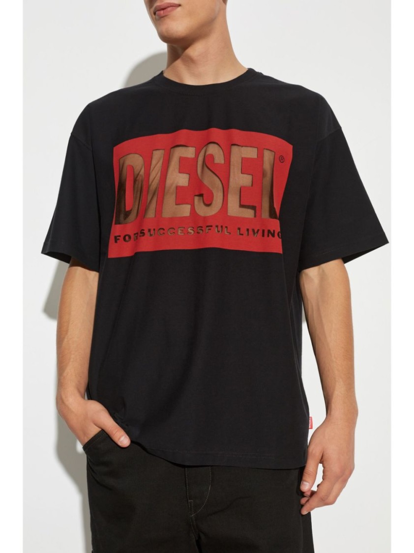 Shop Diesel Statement Graphic T-shirt With Bold Branding And Relaxed Fit In Black