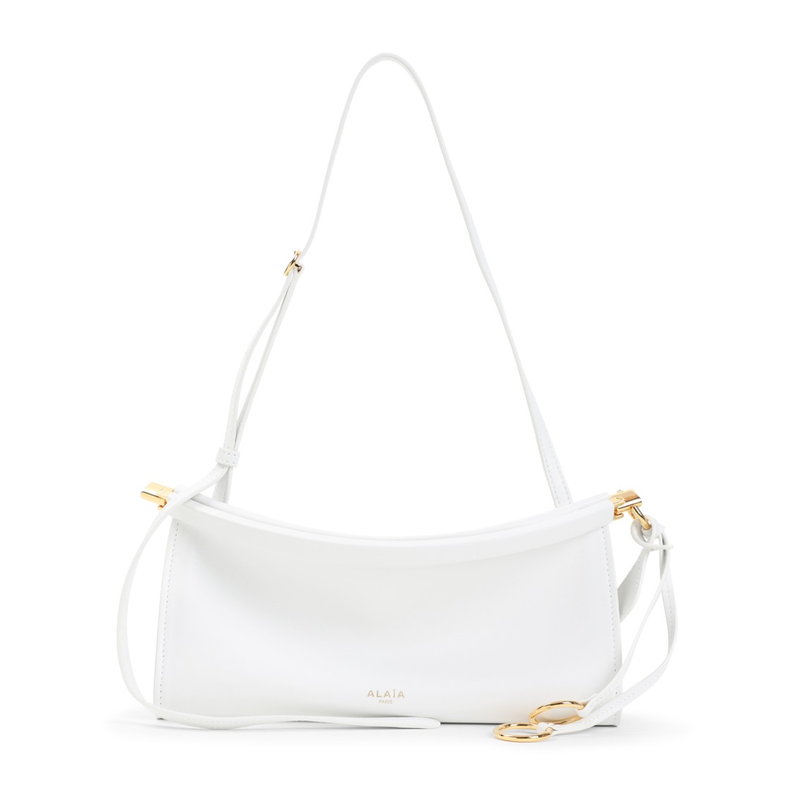 Shop Alaïa Calf Leather Shoulder Bag With Adjustable Strap In White