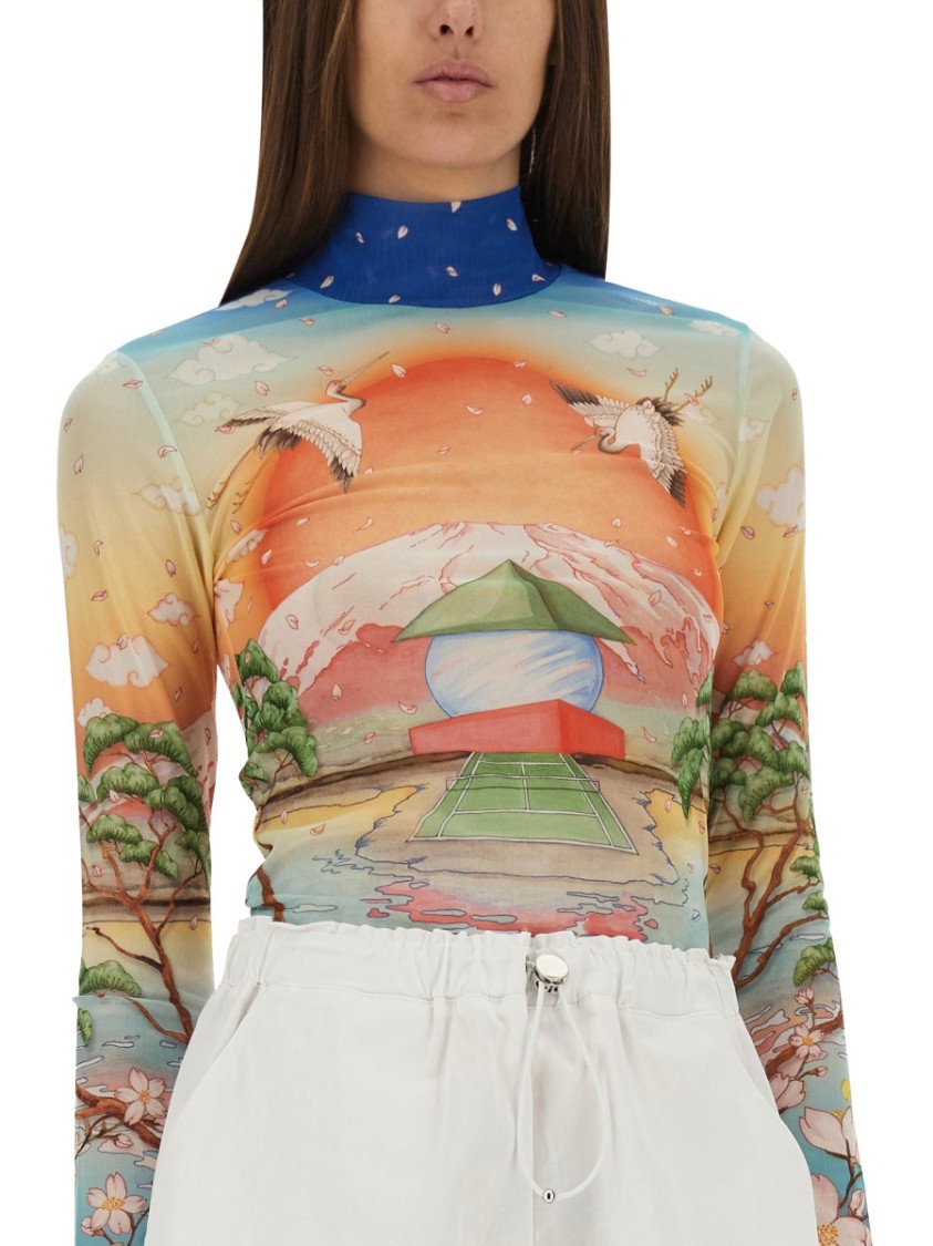 Casablanca Graphic Print High Neck Stretch Top