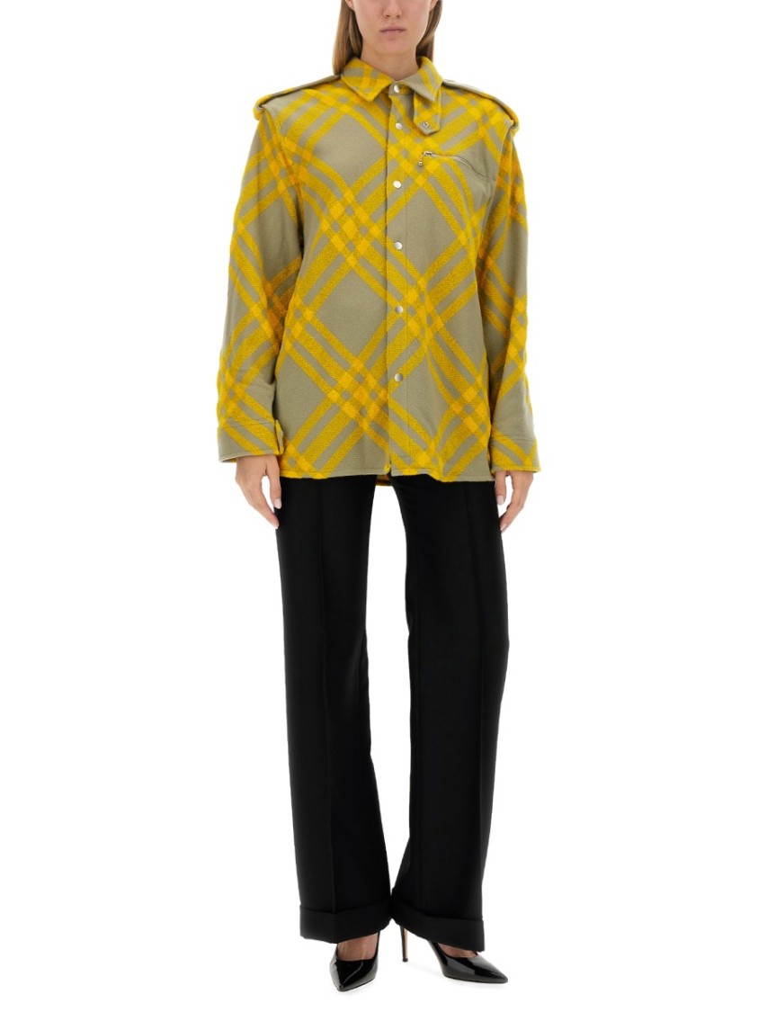 Burberry Zippered Chest Pocket Plaid Overshirt In Gold