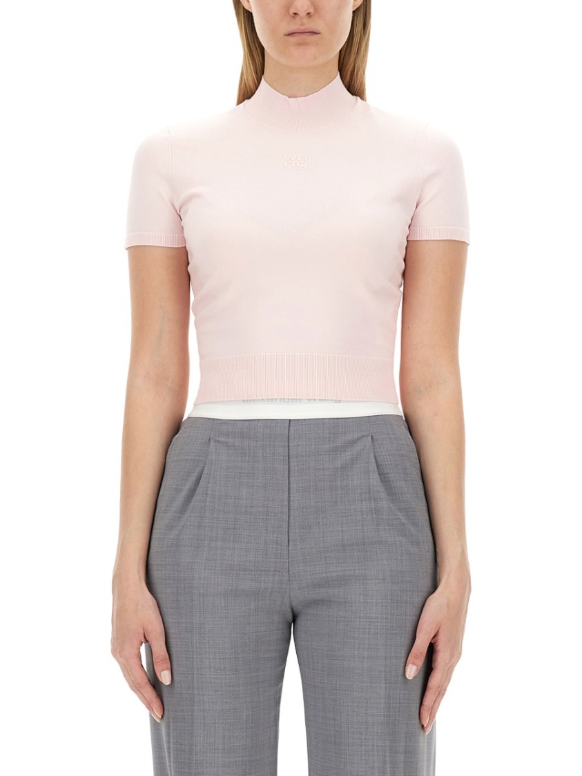 Alexander Wang T T By Alexander Wang Slim Fit T-shirt With High Neckline In Pink