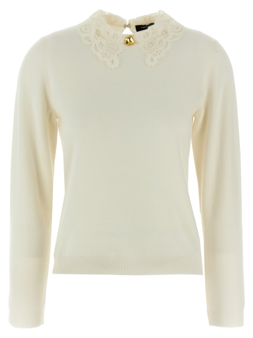 Fabiana Filippi Lace Neck Sweater Sweaters And Cardigans White In White