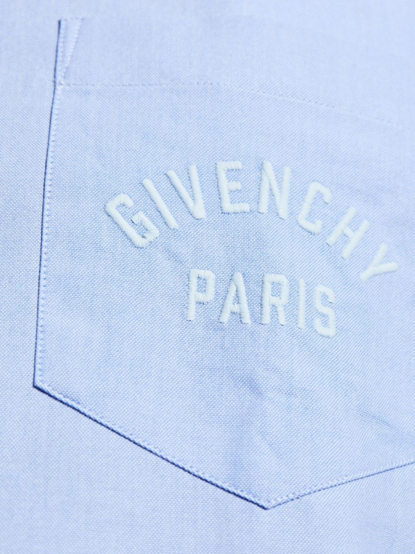 Givenchy Button-down Shirt With Pointed Collar And Embroidered Detail In Blue