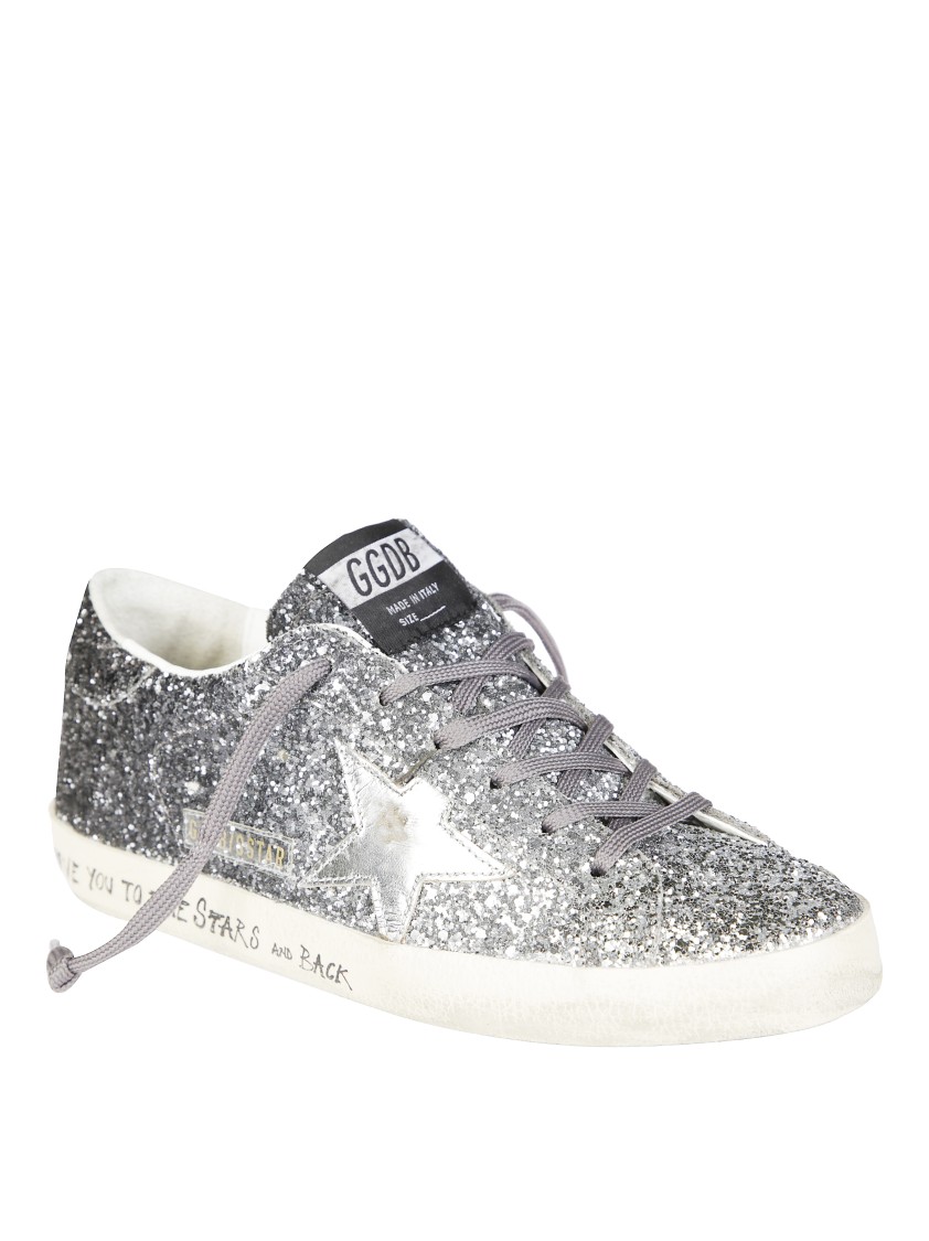 Golden Goose Glitter-finish Sneakers With Star Design And Vintage Sole In White