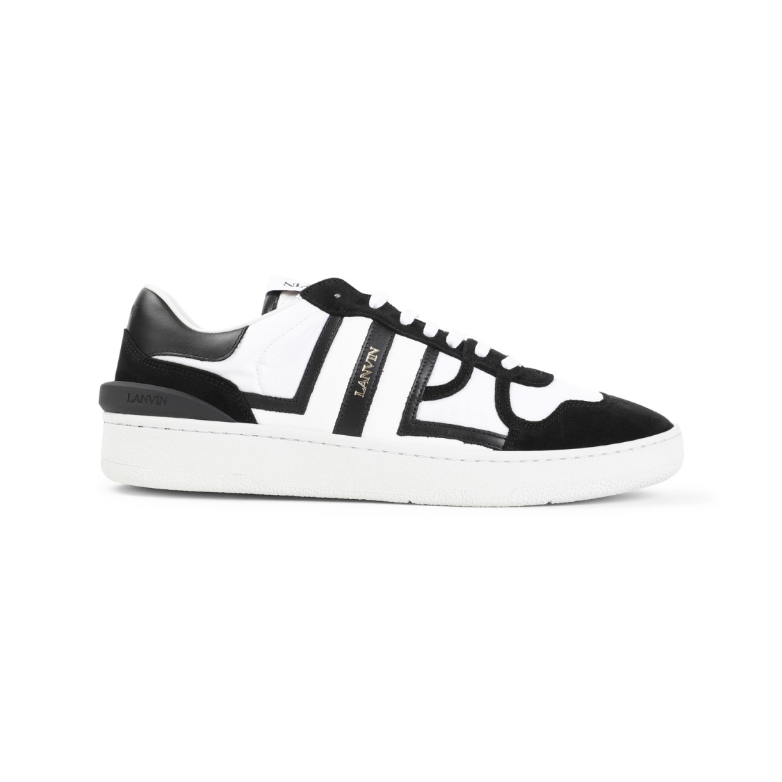 Shop Lanvin Black And White  Sneakers With Suede Accents