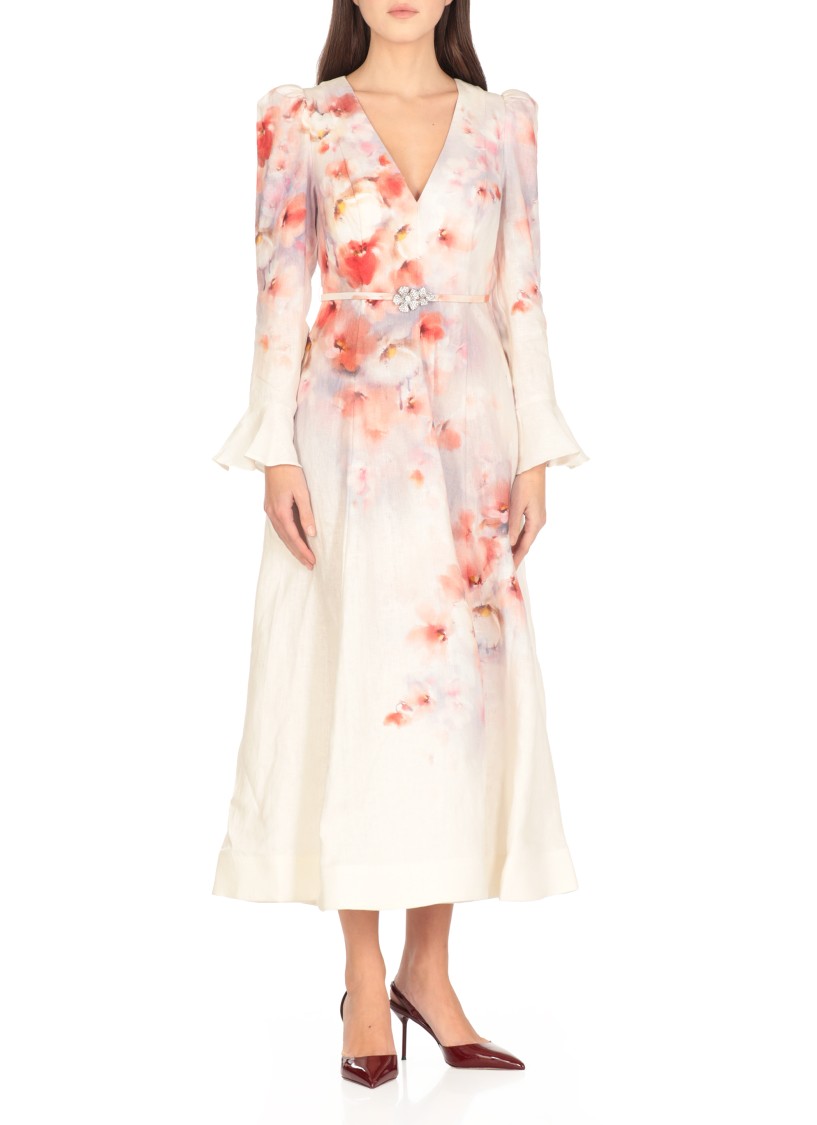Shop Zimmermann Crush Frill Sleeved Midi Dress In White