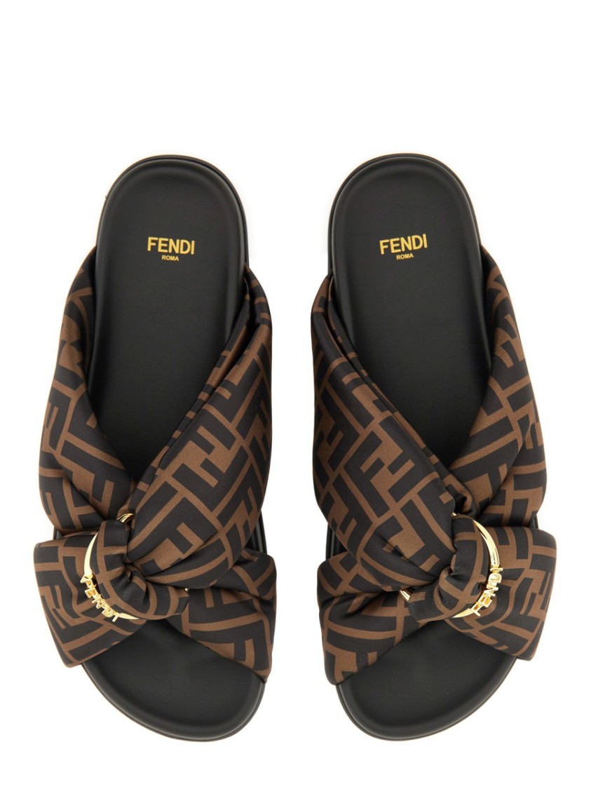 Fendi Women Printed Satin Fell Slippers