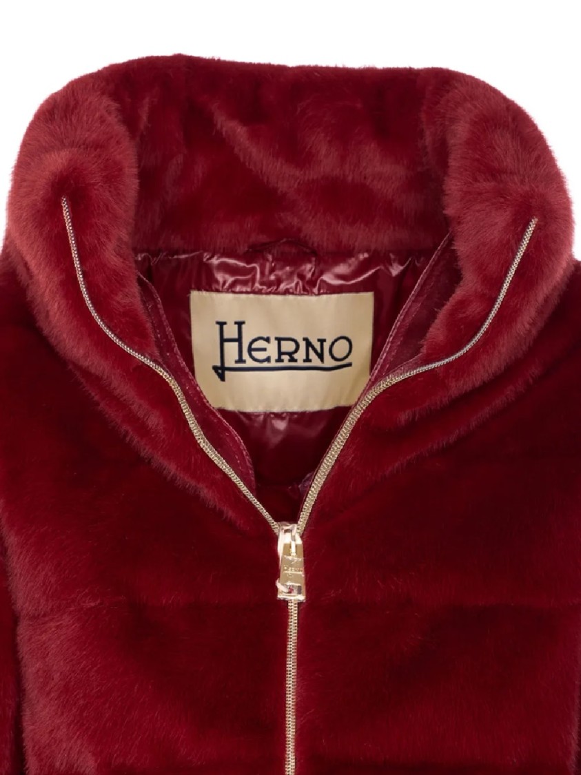 Herno Padded Jacket With Faux Fur Texture In Red