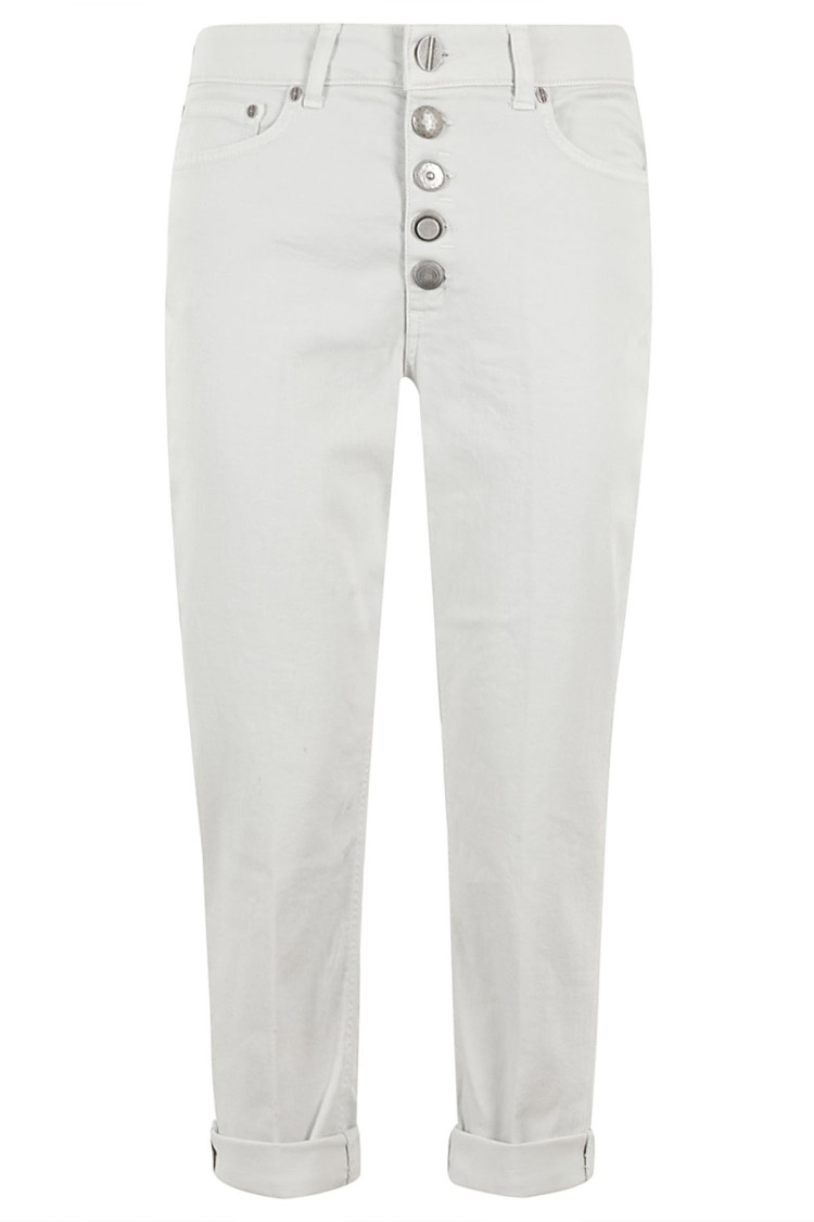 Dondup Cropped Cotton-blend Denim Jeans With Button Detailing In Grey