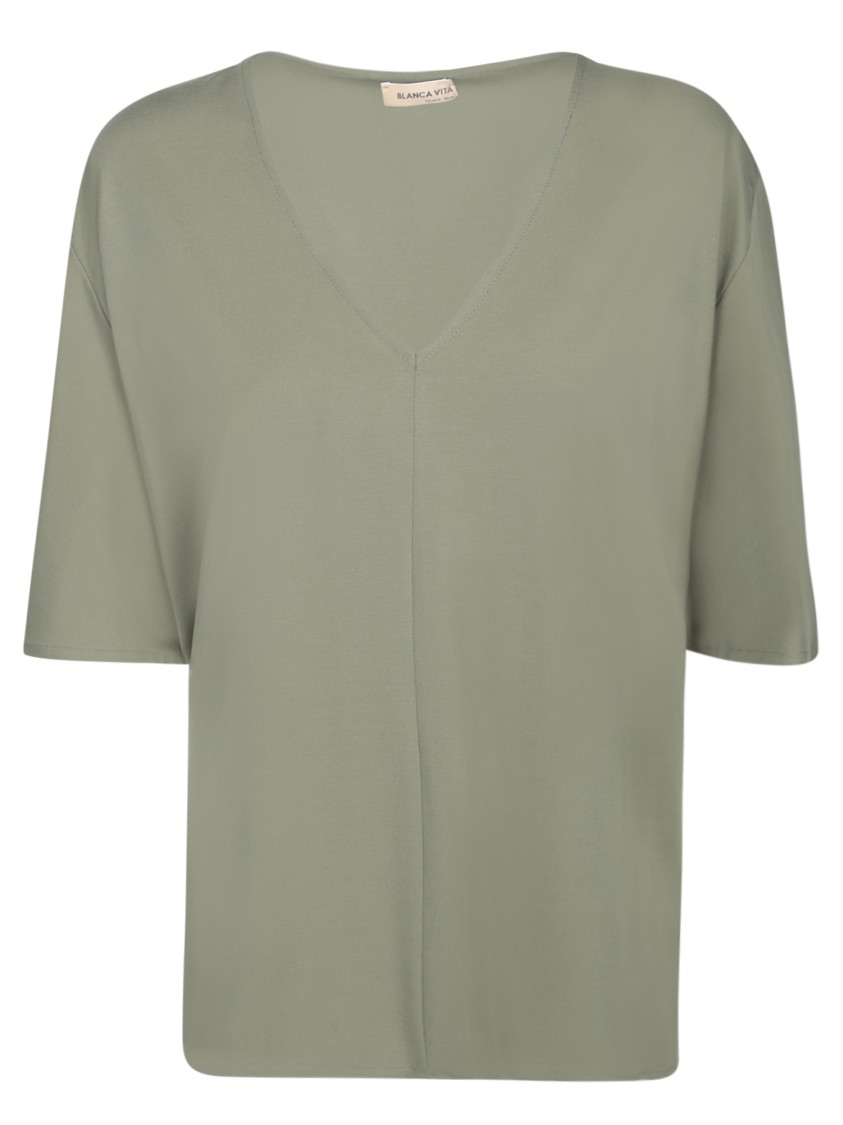 BLANCA VITA BLANCA VITA SAGE JERSEY BLOUSE WITH DEEP V-NECK