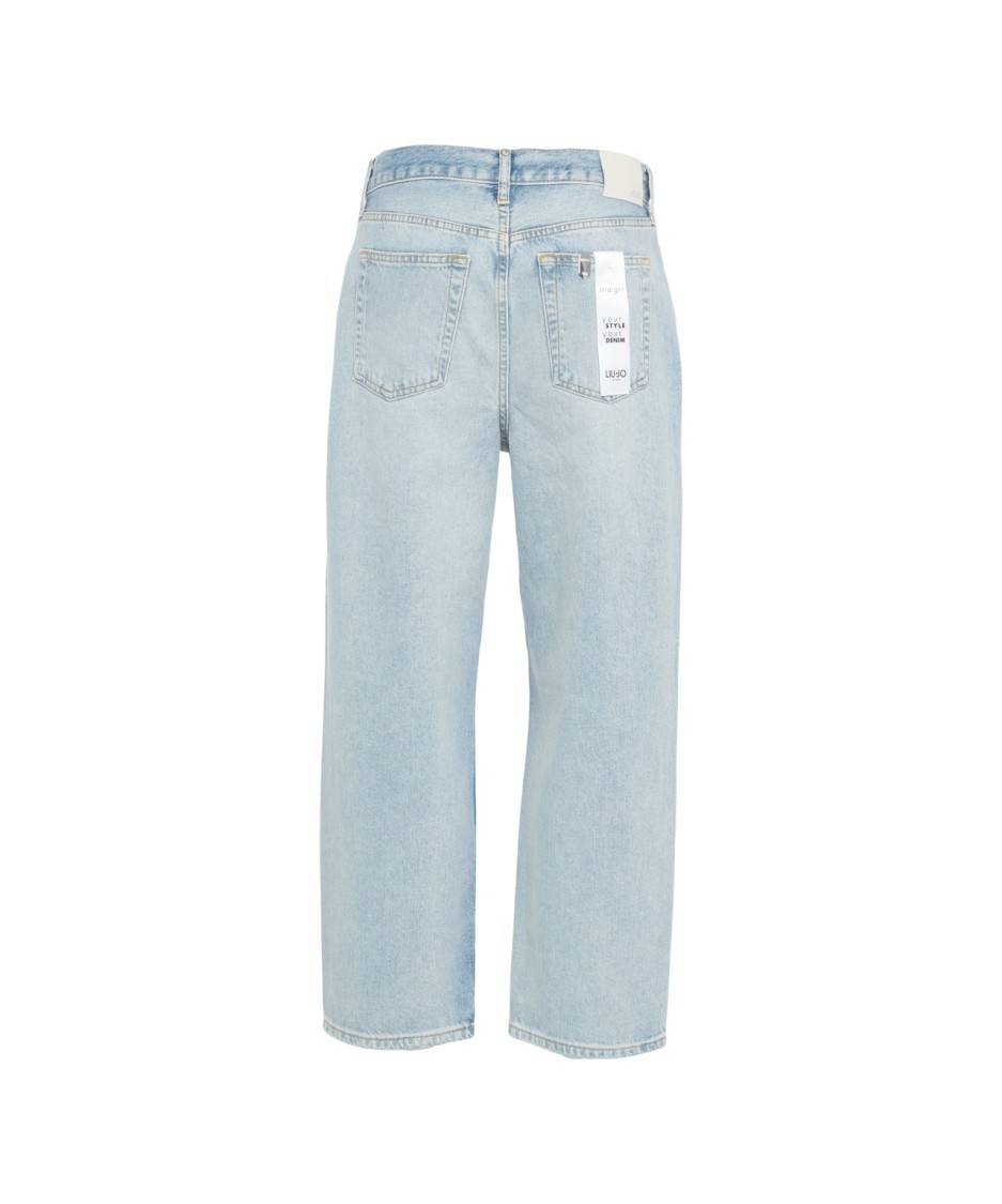 Shop Liu •jo Liu Jo High-waisted Straight Leg Jeans With Rhinestone Details In Blue