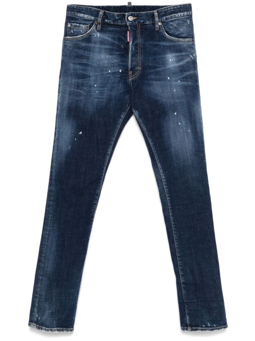 Dsquared2 Slim Fit Distressed Blue Denim Jeans With Paint Splatters In Blue