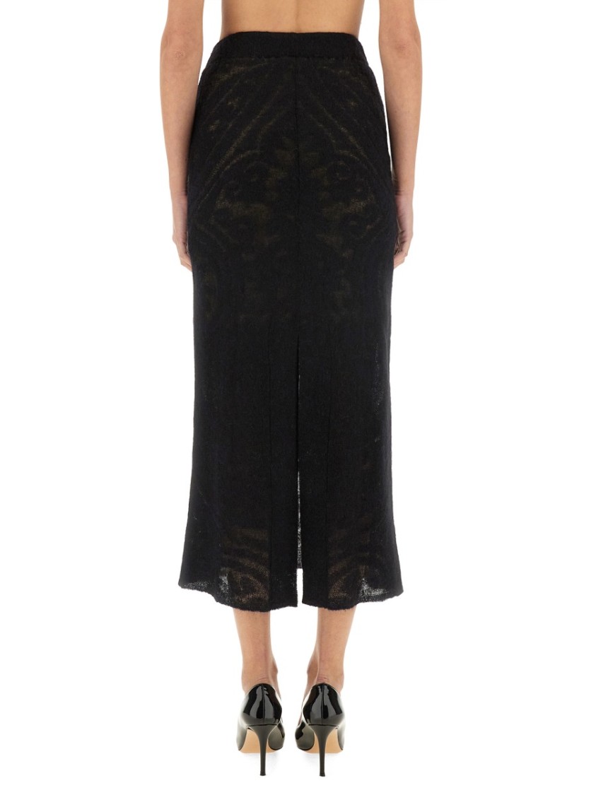 Etro Sheer Fabric Knit Skirt With Side Slit In Black
