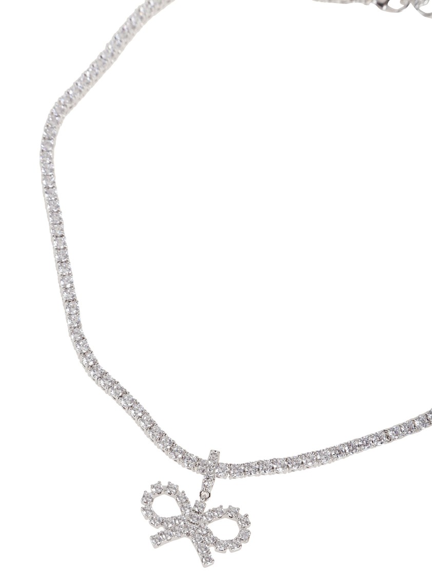 Self-portrait Crystal Bow Tennis Necklace In Metallic