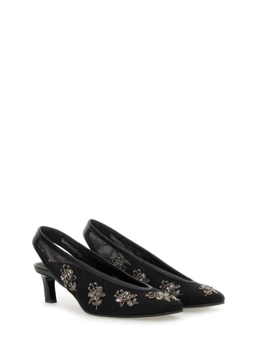 Fendi Black Mesh Low-heeled Slingbacks With Embroidery