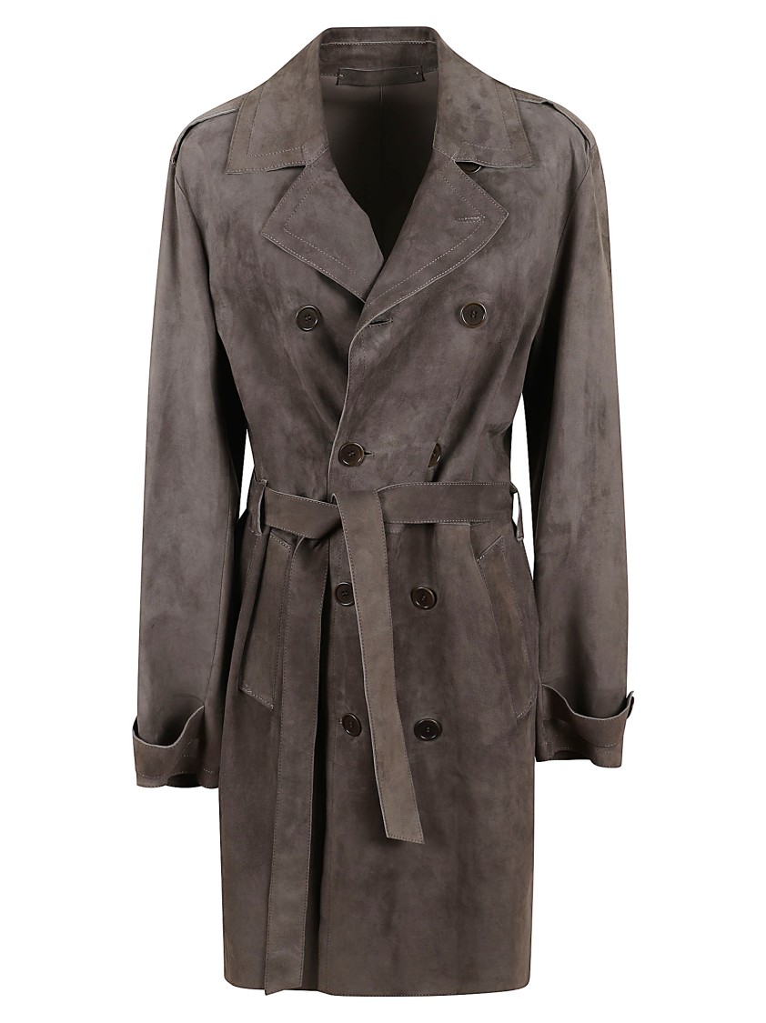 Salvatore Santoro Earth-toned Suede Trench Coat In Brown