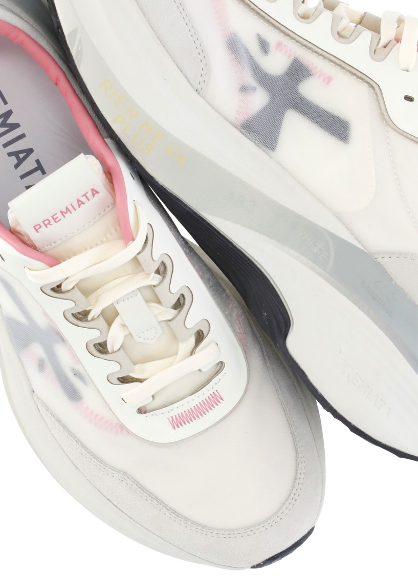 Prmt Ivory Leather And Tech Fabric Sneakers In Multi