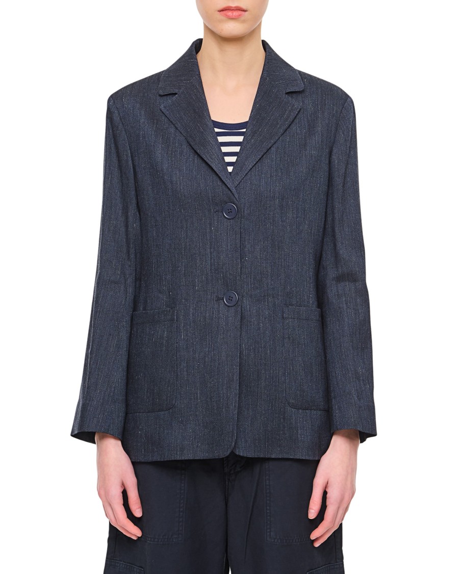 Max Mara Derna' Tailored Blue Jacket With Front Button Fastening In Blue