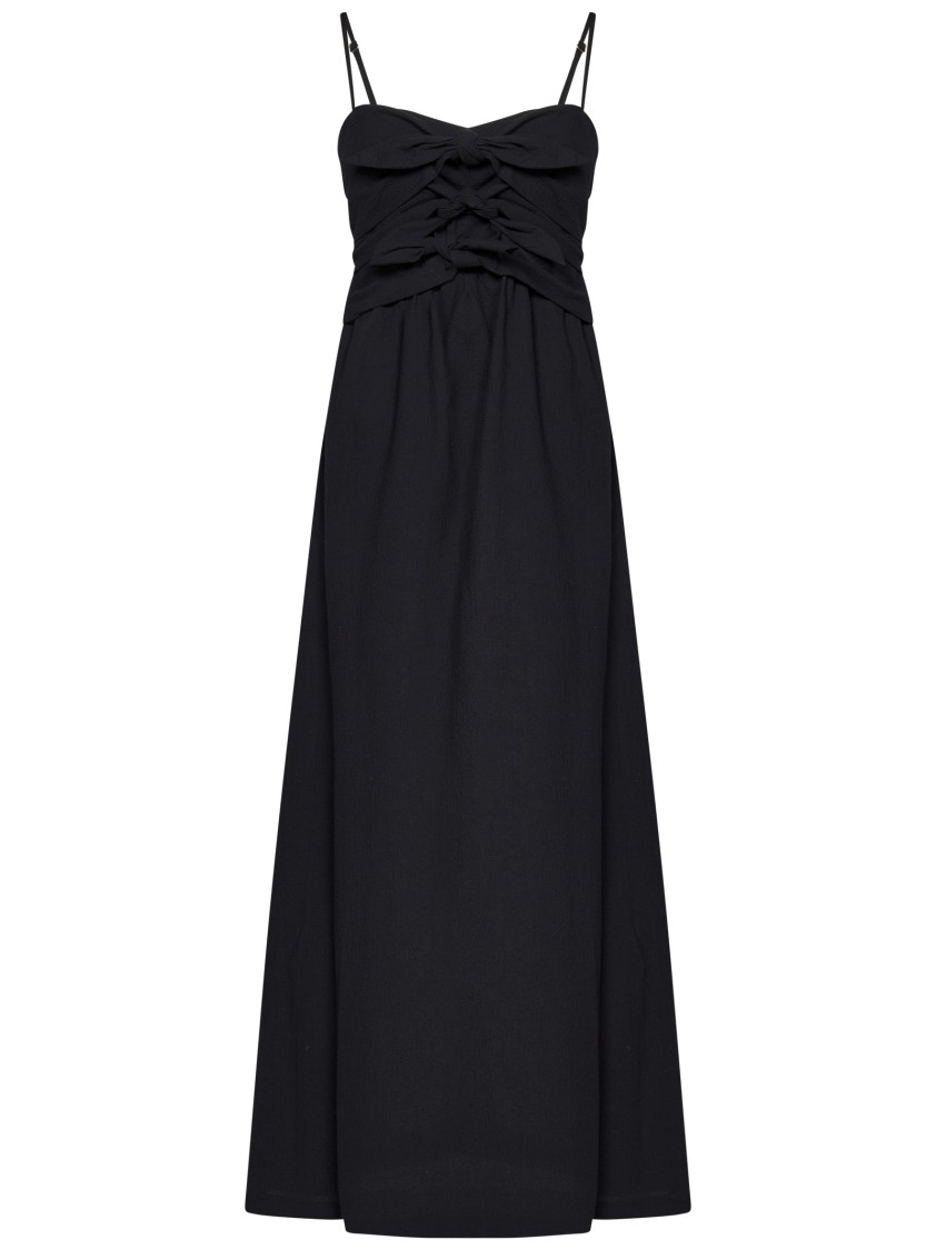 Msgm Fitted Black Dress With Ruching And Flowing Skirt