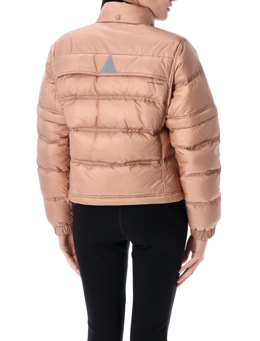 Moncler Quilted High Collar Zippered Pockets Jacket In Pink