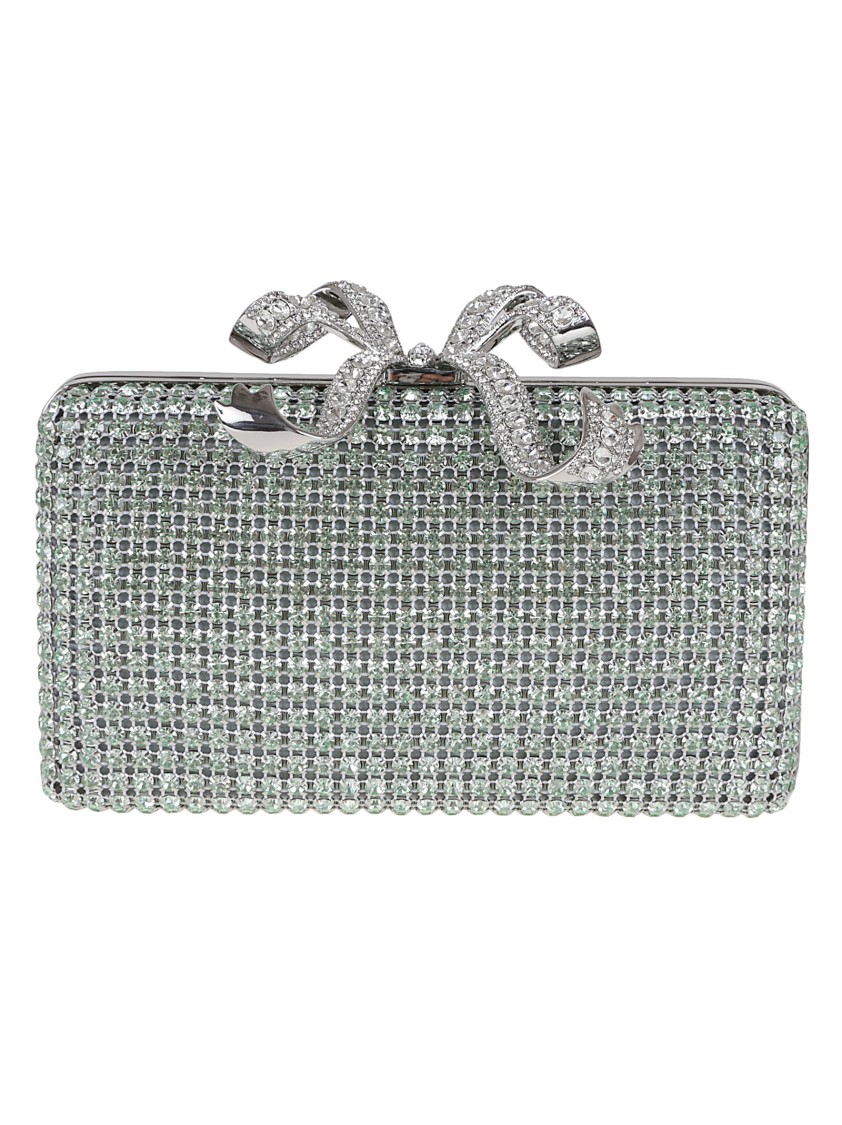 Self-portrait Green Chainmail Clutch Bag In Green
